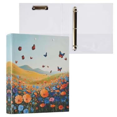 Imagem de STAYTOP Organizador de fichário redondo colorido de flores silvestres, fichário de 3 anéis com prancheta (carta A4), fichário fofo para material de escritório escolar