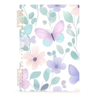 Imagem de Burbuja Caderno de borboleta de flor pastel, papel pautado universitário A5 com 60 folhas, fichário para diário, escritório, 1 pacote