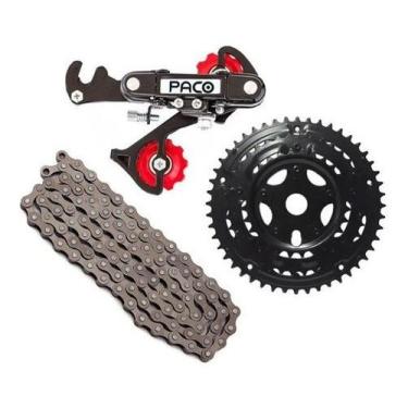 Imagem de Kit Relação Marchas Bicicleta Coroa + Corrente + Câmbio Tras - Paco Ou