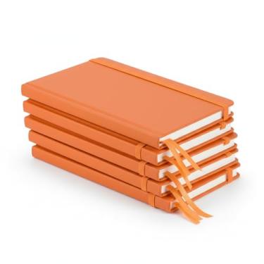 Imagem de Caderno A5 Capa Dura em PU, 80 Folhas Pautadas na Cor Bege, com Elástico e Suporte para Caneta, Tamanho 21x14,5cm (10, Laranja)