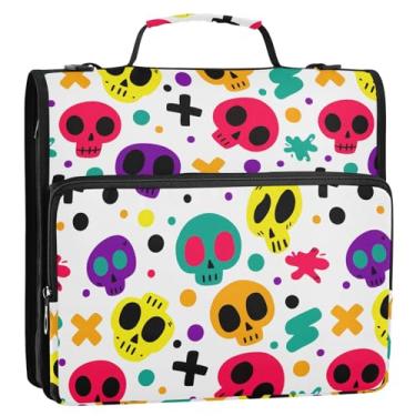 Imagem de Coikll Pasta expansível de fichário com zíper e caveiras estilo jogo, organizador de fichário com alça de ombro e alça para facilitar o transporte