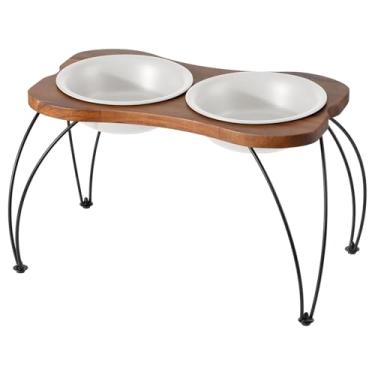 Imagem de Havniva Conjunto de tigela dupla elevada de cerâmica de 22 cm com suporte antiderrapante, pratos de comida e água para cães grandes, ampla abertura com bordas arredondadas (branco fosco)