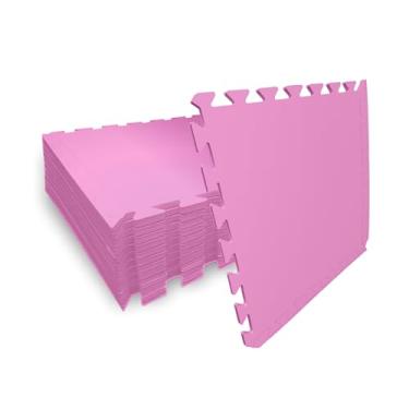 Imagem de SELLER Tapete de Encaixe em EVA – 12 peças 50×50 cm, 5mm espessura, superfície antiderrapante, modular tipo quebra-cabeça, com bordas, piso infantil, academia, brinquedoteca, proteção contra impacto e conforto (Rosa)