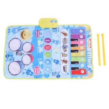 Imagem de CUOFYUNL 2 em 1 Tapete de piano e bateria para bebês 13 teclas 5 instrumentos musicais Sons Jogo interativo Tapete musical para bebês para crianças pequenas (Azul)