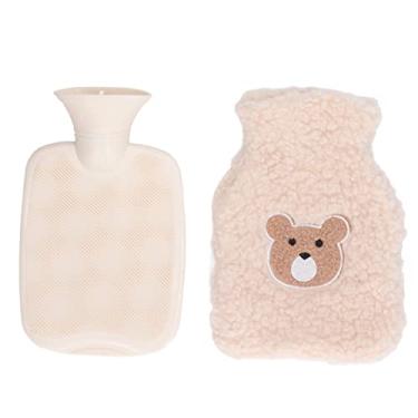 Imagem de Garrafa de água quente 1000ml Urso de pelúcia fofo engrossado PVC anti escaldadura Bolsa de água quente com capa para casa e escritório de inverno (Cabeça de Urso Bege)
