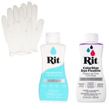 Imagem de Conjunto de corante líquido Rit com fixador ColorStay – Kit tudo em um com luvas para reduzir o sangramento de cor (água-marinha)
