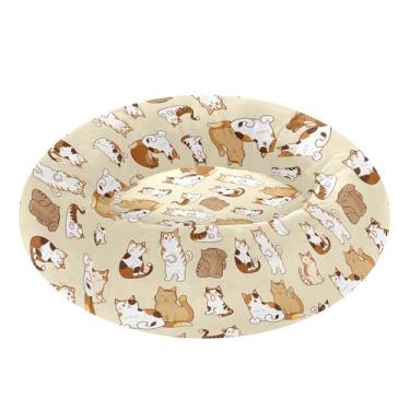 Imagem de SEHANY Cama de cachorro com estampa de gatos fofos, removível e lavável, pequena, redonda para gatos, cama fofa super macia para animais de estimação com fundo antiderrapante para cães pequenos e