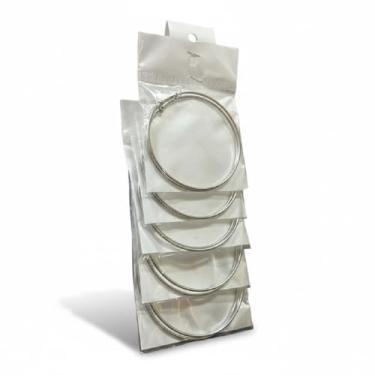 Imagem de Kit 5 Brincos Argola redondas prateada média Aço festa luxo