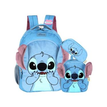Imagem de Kit Lilo Stitch Mochila Costas + Lancheira + Estojo Pelúcia - Luxcel