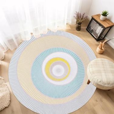 Imagem de Lacomfy Tapete moderno – Tapete redondo de 1,8 m, tapete abstrato circular contemporâneo para quarto de crianças, meninos e meninas, tapete geométrico macio para sala de estar, sala de jogos
