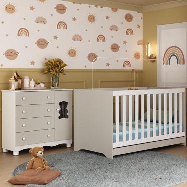 Imagem de Berço Americano 3 Em 1 Com Cômoda 1 Porta 4 Gavetas Ternura Multimóveis MP4726 Branco-off White