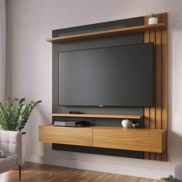 Imagem de Painel Tv 65 Pol 150cm Bancada Suspensa Ripado Luca Noce Milano-preto Fosco C04 - D'rossi