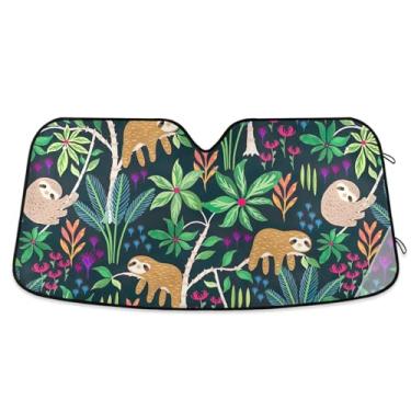Imagem de Preguiças fofas e folhas Auto Sun Shade, para-sol dobrável para carro, caminhão, persiana de janela