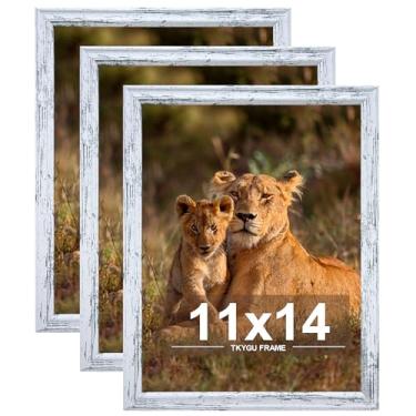 Imagem de TKYGU Conjunto de 3 porta-retratos de 28 x 35,5 cm, molduras de madeira brancas rústicas, montagem horizontal ou vertical, 28 x 35,5 cm, porta-retratos com acrílico resistente a estilhaçamento, melhor