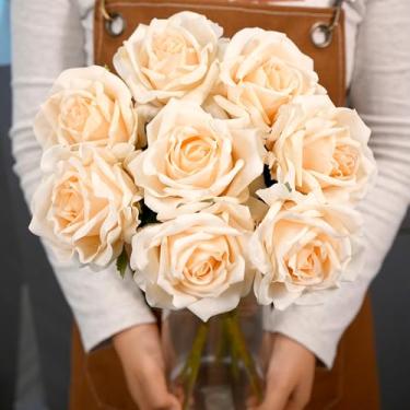 Imagem de JaHe Artisan 6 peças de rosas de látex de toque real de seda, haste única artificial, flores grandes para casa, festa, escritório, casamento, decoração interna, arranjos florais, centros de mesa