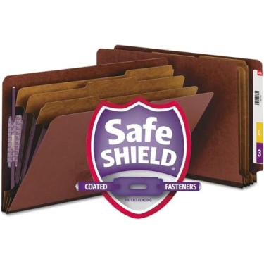 Imagem de Smead Pasta de arquivo 100% reciclada com aba prensada e fixadores SafeSHIELD, 3 divisores, expansão de 3 polegadas, tamanho ofício, vermelho, 10 por caixa (29865)