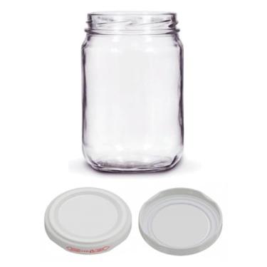 Imagem de Kit 20 Unidades - Pote de Vidro Conserva 600ml - Boca Larga - Tampa Branca