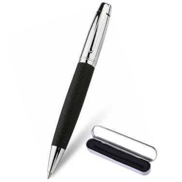 Imagem de atokiss Caneta esferográfica de metal com acabamento em couro PU canetas de escrita de ponta média e suprimentos executivos de escritório caixa de presente de tinta preta (couro sintético preto)