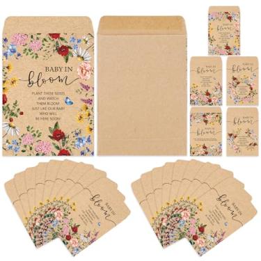 Imagem de JarThenaAMCS 50 pacotes de sementes de chá de bebê de flores silvestres autoadesivos envelopes kraft vintage borboleta floral bebê em flor bolsos de armazenamento de sementes para revelação de gênero