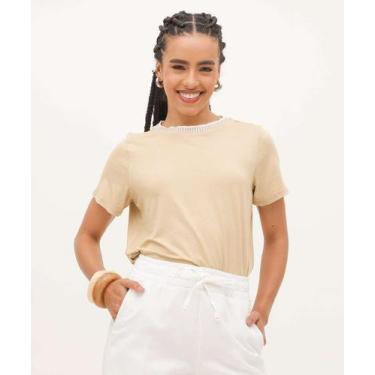 Imagem de Blusa Feminina Gola Redonda Manga Curta Marisa-01087, Bege, M