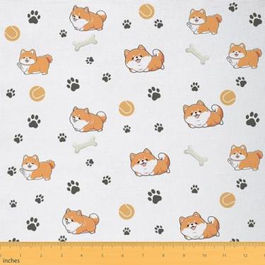 Imagem de Tecido de cachorro fofo da The Yard Kawaii Shiba Inu Tecido decorativo para animais de estimação para crianças, suprimentos de costura, adorável desenho animado, estampa de pata, tecido grafite para
