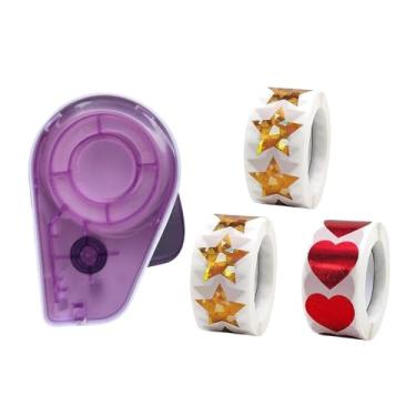 Imagem de FytStycale Dispensador manual de adesivos, material escolar, fácil de usar, com adesivos de estrela dourada e coração para sala de aula, Roxo