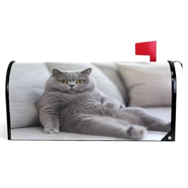 Imagem de Capas de caixa de correio magnéticas de gato gatinho cinza engraçadas de vinil decorativas para caixas de correio de inverno modernas decorações de caixa de correio tamanho grande 64,5 x 52,8 cm