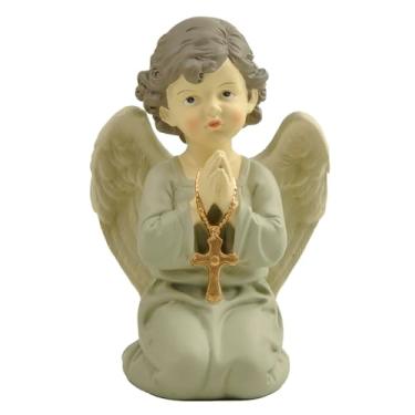 Imagem de ENNAS Estatueta de menina de anjo orando com cruz - estátua de anjo ajoelhado de resina para decoração religiosa, presentes espirituais, anjo da guarda colecionável para exibição doméstica