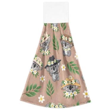 Imagem de Desenhos animados fofos coalas florais marrom outono pendurado prato toalhas de mão altamente absorventes conjunto de 2, decoração de cozinha moderna 18,2 x 14 polegadas