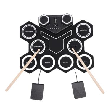 Imagem de Zhjvihx Conjunto de Bateria Eletrônica, Almofada de Bateria Portátil para Prática de Enrolar Com Luzes LED Suporte MIDI, Entrada para Fone de Ouvido Com Alto-falantes Duplos