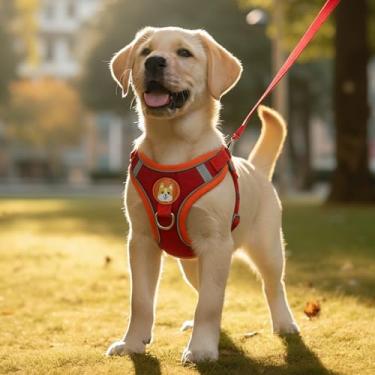 Imagem de Peitoral para cães pequenos e médios, com estampa de urso fofo, malha respirável e ajustável, fácil de colocar e confortável para caminhadas diárias (vermelho G)