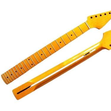 Imagem de Maple Electric Guitar Neck 22 Frets Gloss Yellow Heel Truss Rod Adjustment Replacement Part DIY 10mm Holes