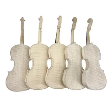 Imagem de WUQIMUSC Violino sem verniz feito à mão - tamanho 4/4, parte traseira flamejada de duas peças e topo de abeto, madeira seca ao ar, feito por Master Luthier, violino branco para configuração (grão