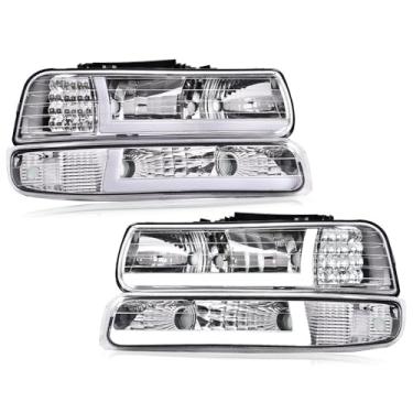 Imagem de G-PLUS Conjunto de faróis de LED compatível com Chevy Silverado 1999-2002, compatível com Chevy Tahoe/Suburban 1500 2500 2000-2006, faróis esquerdos e direitos, lentes transparentes cromadas, refletor