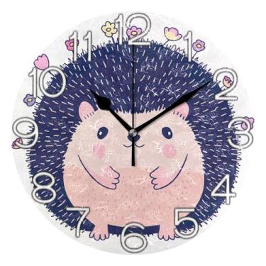Imagem de GAIGEO Relógio de parede analógico decorativo relógio de cozinha bonito funky alimentado por bateria, decoração de parede de casa de fazenda moderna desenho animado fofo animal ouriço, 25 cm
