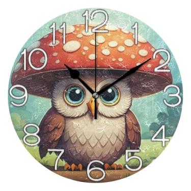 Imagem de GAIGEO Relógio de parede analógico decorativo relógio de cozinha bonito operado por bateria silencioso, sala de estar, decoração de parede moderna, coruja fofa, engraçado, 25 cm, ponteiros dourados
