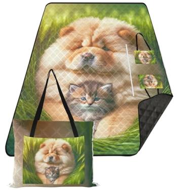 Imagem de TSENQUE Chow Chow Cobertor de praia à prova de areia para cachorro gatinho filhote à prova d'água, tapete de grama para acampamento ao ar livre, cobertores de piquenique fofos, dobrável, 203 x 152 cm