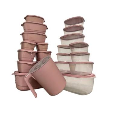Imagem de Kit 21 Potes Herméticos Retangulares + Jarra 1,8L — Tampa com Vedação, Potes 3L 800ml 400ml, Conjunto para Alimentos, Cozinha Organizada, uso em Micro-ondas e Freezer (Rosa)