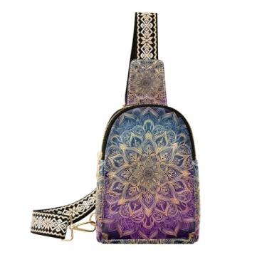 Imagem de CEBUGI Bolsa tiracolo feminina pequena com estampa mandala, pochete de couro, para caminhadas, viagens ao ar livre