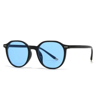 Imagem de JRLLFD Óculos de sol retrô literários estilo charmoso redondo para fotografia de rua (azul)