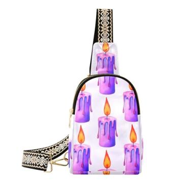 Imagem de CEBUGI Bolsa tiracolo feminina pequena de vela roxa de couro, pochete transversal para trilhas, viagens ao ar livre