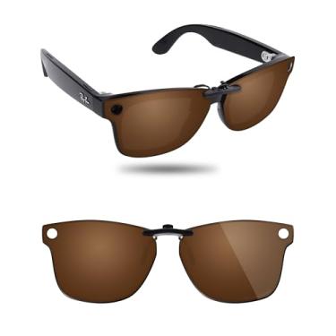 Imagem de Fiskr Óculos de sol polarizados Clip-On para Ray-Ban Meta Wayfarer RW4006 e Gen 2 RW4012 (tamanho 50-22) - Proteção UV, Marrom âmbar., 50*22mm