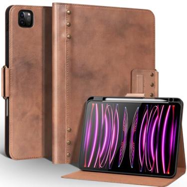 Imagem de Une Diffe Capa de couro para iPad Pro de 11 polegadas 4/3/2/1ª geração 2022/2021/2020/2018, fólio inteligente com suporte para lápis, fecho magnético, capa protetora, hibernar/despertar automático