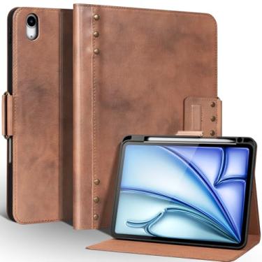 Imagem de Une Diffe Capa de couro para iPad Air 11 polegadas M3 2025/ M2 2024, iPad Air 10,9 polegadas 5ª/4ª geração 2022/2020, capa com suporte de lápis, fecho magnético, hibernar/despertar automático, couro