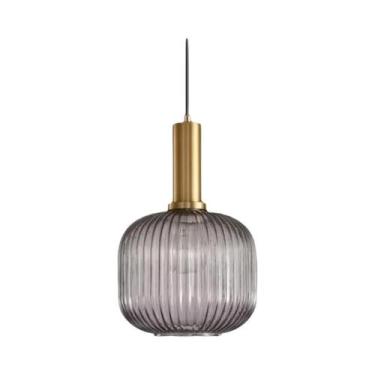 Imagem de Luminária Pendente De Vidro Cinza Fumê E27 Para Cozinha, Restaurante, 