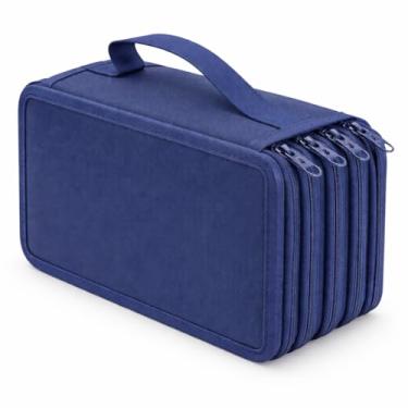 Imagem de Estojo Escolar Grande 4 Divisórias - Capacidade 72 Peças - Organizador de Lápis e Canetas - Material Oxford Resistente Estojo Portátil com Alça - Feminino Masculino Escola e Escritório (Azul Marinho)