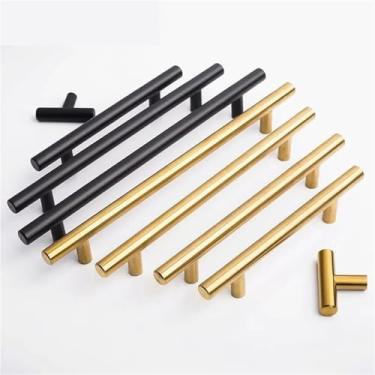 Imagem de HTNAFONI Puxador reto para porta de cozinha dourado preto puxador de armário 10 mm puxadores de aço inoxidável puxador de móveis 1 peça (ouro 320 mm)