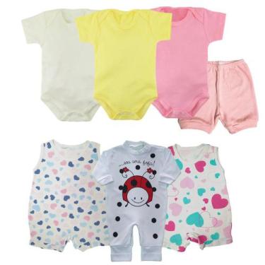 Imagem de Kit Roupa Bebê 7 Pçs Macacão Banho de Sol Body Menina Menino - Koala B