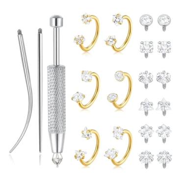 Imagem de Ofeiyaa Anéis de nariz em ferradura brincos de meia argola 18G 20G argola de nariz rosqueada internamente para mulheres homens CZ duplo septo daith tragus brinco hélice labret piercing de lábio joia