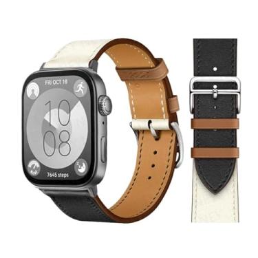 Imagem de IENYU Pulseira retrô para Huawei Watch Fit 3 pulseira de couro bovino italiano de substituição rápida correa pulseiras de relógio para Huawei Fit 3 Fit 2 Watch Band (preto branco 16B, serve para 2)